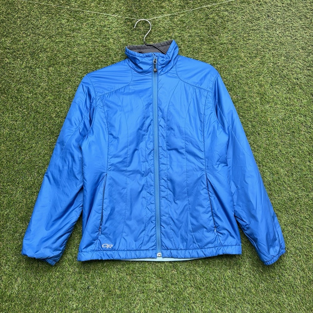 Outdoor Research Jacket Womens Medium Aqua Hooded Zip Down Outdoor Hiking